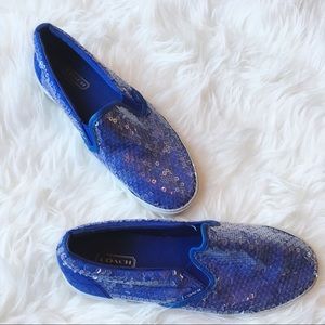 Coach Blue Sequin Slip On Sneakers